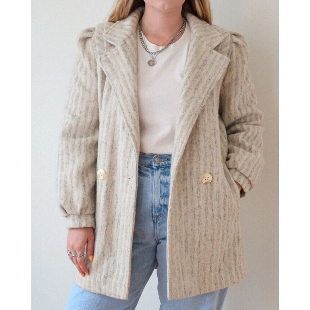 Vintage Andrea Marin Coat Women Large 11 Cream Striped Neutral Madewell Like